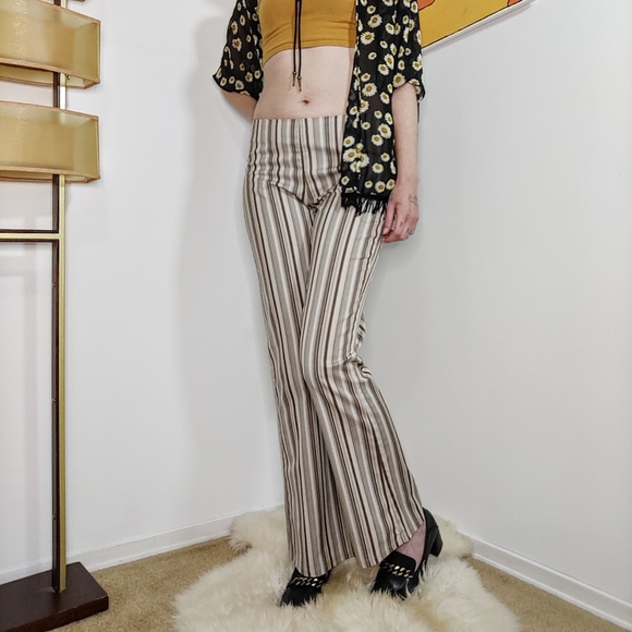 Vintage Pants - Vintage 70s Bootcut Flare - Striped Earth Tones